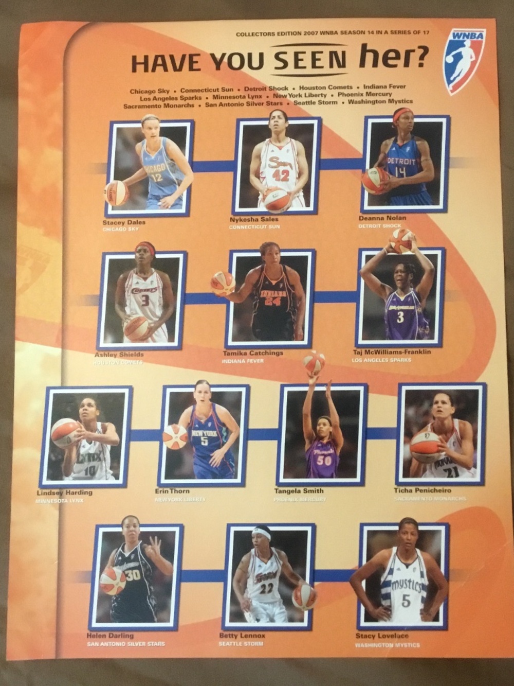 WNBA Collectors 2007 Edition Card #14 in a series of 17 Have You Seen Her?